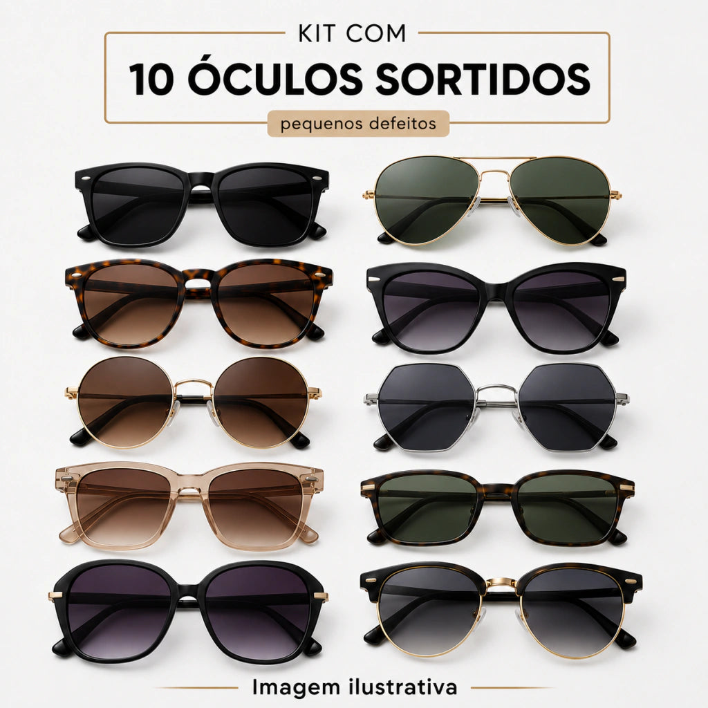KIT 10 ÓCULOS SORTIDOS COM PEQUENOS DEFEITOS
